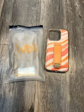 Walli iPhone 14 Pro Wallet Phone Case Desert Sunset Print with Finger Strap